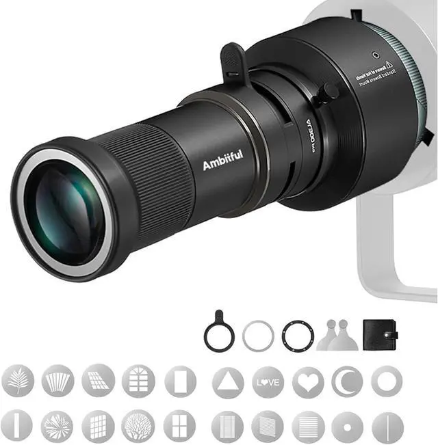 Main image of Ambitful AL300Pro Optical Snoot,with 20 Gobos,36° Lens Spotlight Bowens Mount Projector Attachment for COB Monolight Portraits,Photography Video Shape Light Studio,Godox LED Light