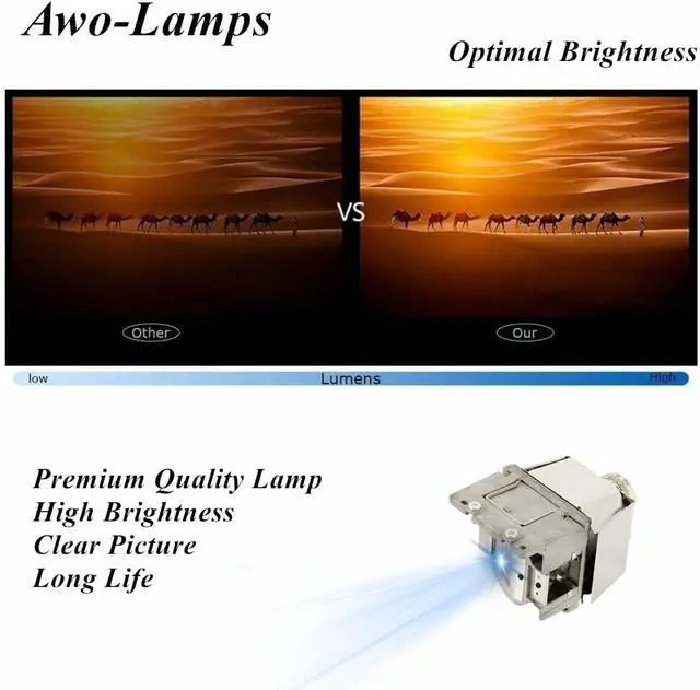 Alt view image 4 of 7 - AWO Original UHP225W Lamp Bulb for 5J.J6L05.001 with Housing for BENQ EP6127A ES616F EX6270 MS276F MS507H MS517 MS517F MX2770 MW519 MX518 MX518F TW519 Projectors