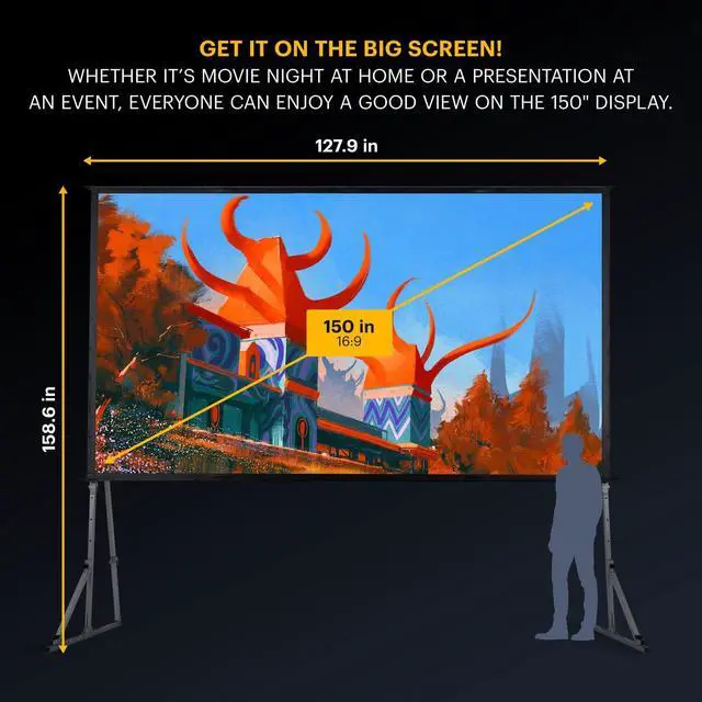 Alt view image 2 of 7 - Kodak 150 Dual Projector Screen W/Stand - Fast Fold Gray Rear Projection Backdrop for Outdoor & Indoor Movies with Tripod, Outdoor Stability Kit, & Black Storage Carry Case