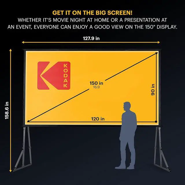 Alt view image 3 of 7 - Kodak 150 Portable Projector Screen W/Stand - Fast Fold White Projection Backdrop for Outdoor & Indoor Movies with Tripod, Outdoor Stability Kit, & Black Storage Carry Case