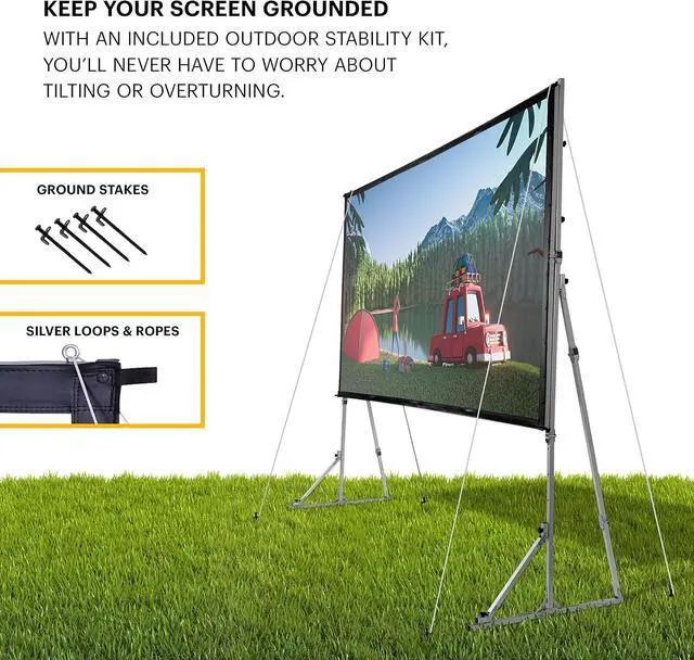 Alt view image 4 of 7 - Kodak 150 Portable Projector Screen W/Stand - Fast Fold White Projection Backdrop for Outdoor & Indoor Movies with Tripod, Outdoor Stability Kit, & Black Storage Carry Case