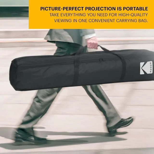 Alt view image 7 of 7 - Kodak 150 Portable Projector Screen W/Stand - Fast Fold White Projection Backdrop for Outdoor & Indoor Movies with Tripod, Outdoor Stability Kit, & Black Storage Carry Case