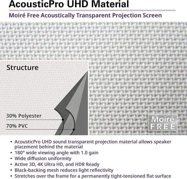 Alt view image 3 of 7 - Elite Screens Aeon AUHD Series, 100-inch 16:9, 4K Home Theater Fixed Frame EDGE FREE Borderless Projection Sound Transparent Perforated Weave Projector Screen, AR100H2-AUHD