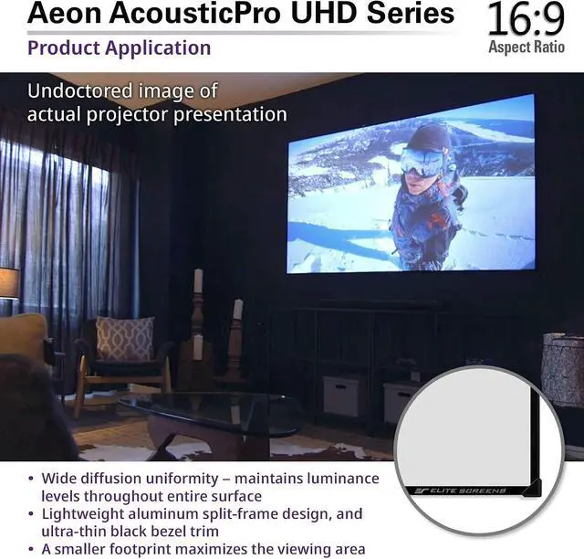 Alt view image 7 of 7 - Elite Screens Aeon AUHD Series, 100-inch 16:9, 4K Home Theater Fixed Frame EDGE FREE Borderless Projection Sound Transparent Perforated Weave Projector Screen, AR100H2-AUHD