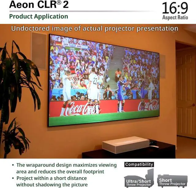Alt view image 3 of 7 - Elite Screens 103 inch ALR Projector Screen UST or Short Throw 16:9 4K 90% Ambient Light Rejecting Edge Free Fixed Frame Grey Projector Screen Indoor Movie Screen Home Theater Aeon CLR 2 AR103H-CLR2