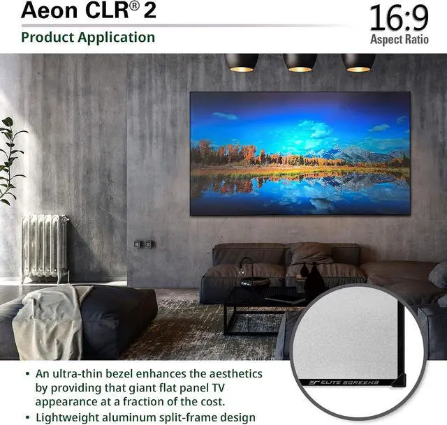Alt view image 4 of 7 - Elite Screens 103 inch ALR Projector Screen UST or Short Throw 16:9 4K 90% Ambient Light Rejecting Edge Free Fixed Frame Grey Projector Screen Indoor Movie Screen Home Theater Aeon CLR 2 AR103H-CLR2