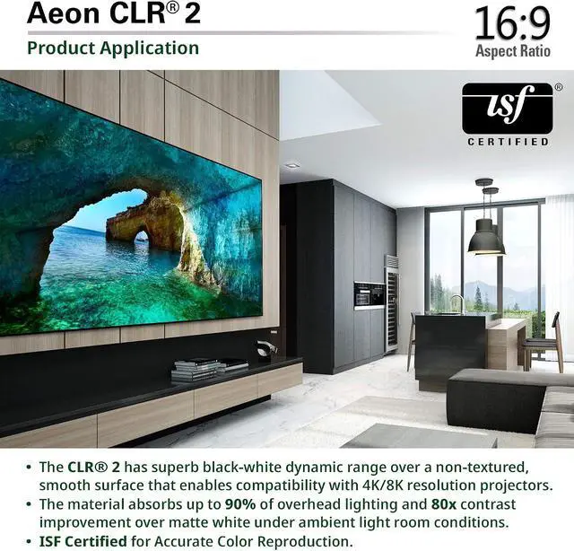 Alt view image 7 of 7 - Elite Screens 103 inch ALR Projector Screen UST or Short Throw 16:9 4K 90% Ambient Light Rejecting Edge Free Fixed Frame Grey Projector Screen Indoor Movie Screen Home Theater Aeon CLR 2 AR103H-CLR2