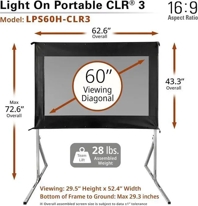 Alt view image 3 of 7 - Elite Screens 60-Inch UST Portable Projector Screen with Stand, Foldable and Height Adjustable, 16:9 4K ALR Screen for Ultra Short Throw Projectors, Indoor Home Theater Movie Screen- LPS60H-CLR3