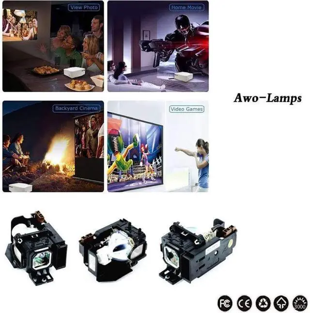 Alt view image 5 of 5 - AWO VT80LP Replacement Lamp Bulb with Housing for NEC VT48 VT49 VT57 VT58 VT58BE VT59 Projectors
