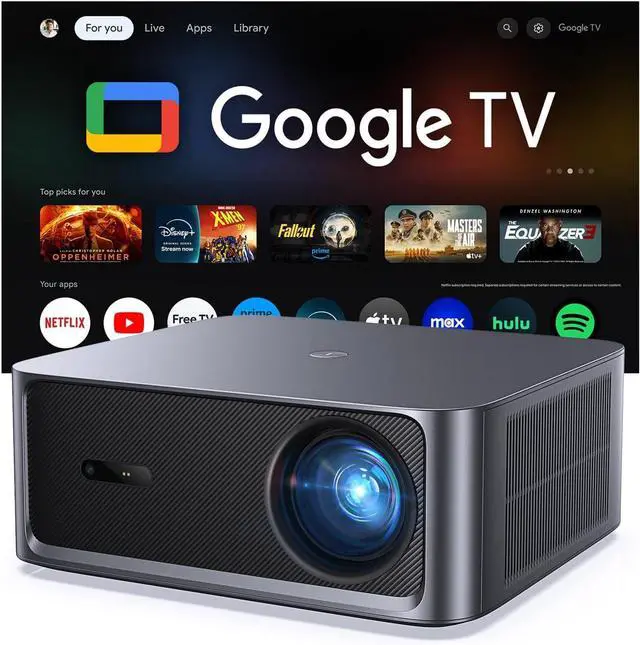 Main image of HAPPRUN 3000 ANSI Lumens Outdoor Projector with Official Google TV, 4K Supported Smart Movie Projector, Dolby Audio, Auto Focus & Keystone, WiFi 6 and Bluetooth for Indoor & Outdoor Movies,Black