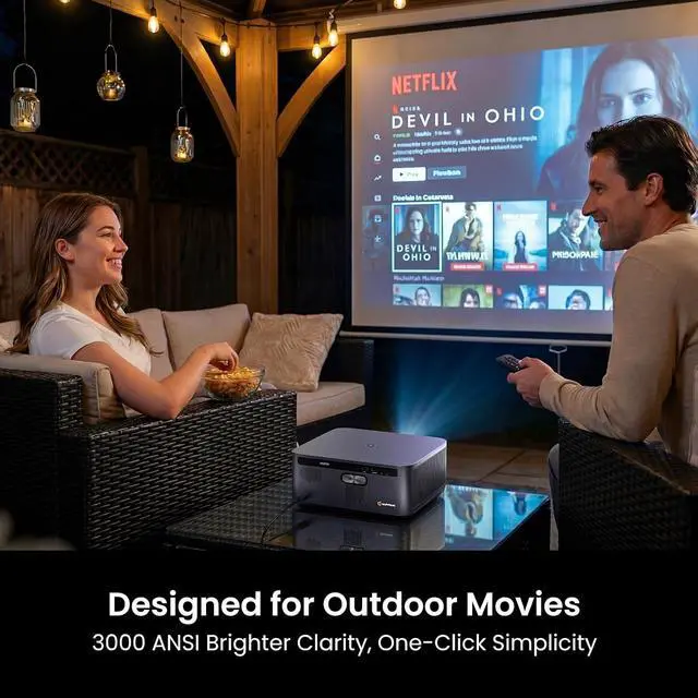Alt view image 3 of 7 - HAPPRUN 3000 ANSI Lumens Outdoor Projector with Official Google TV, 4K Supported Smart Movie Projector, Dolby Audio, Auto Focus & Keystone, WiFi 6 and Bluetooth for Indoor & Outdoor Movies,Black