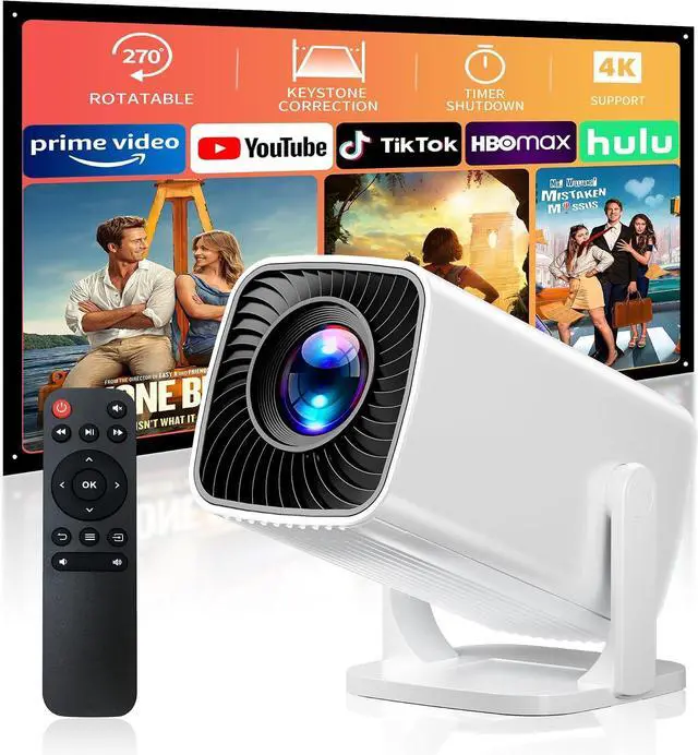 Main image of Mini Projector with 4K Support, Portable Projector with Electric Focus & Keystone, 270° Rotatable Stand, Short Throw Home & Outdoor Movie Projector Compatible with TV Stick, Phone & Laptop