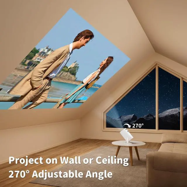 Alt view image 5 of 7 - Mini Projector with 4K Support, Portable Projector with Electric Focus & Keystone, 270° Rotatable Stand, Short Throw Home & Outdoor Movie Projector Compatible with TV Stick, Phone & Laptop