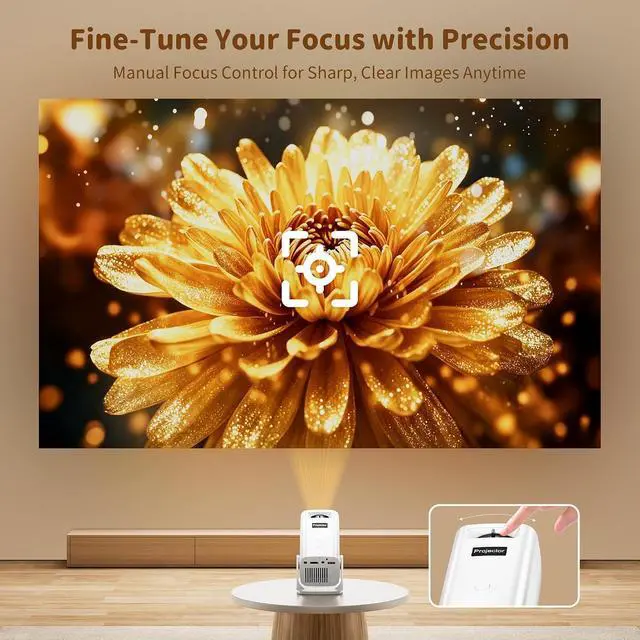 Alt view image 6 of 7 - Mini Projector with 4K Support, Portable Projector with Electric Focus & Keystone, 270° Rotatable Stand, Short Throw Home & Outdoor Movie Projector Compatible with TV Stick, Phone & Laptop