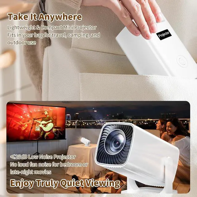 Alt view image 7 of 7 - Mini Projector with 4K Support, Portable Projector with Electric Focus & Keystone, 270° Rotatable Stand, Short Throw Home & Outdoor Movie Projector Compatible with TV Stick, Phone & Laptop