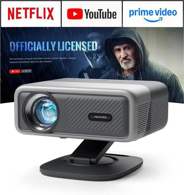 Main image of Now with Netflix & 4500 ANSISmart 4K Projector with WiFi and Bluetooth, Auto Focus & Keystone Portable Outdoor Projector, AuKing Home Theater Proyector with Adjustable Stand(Grey)