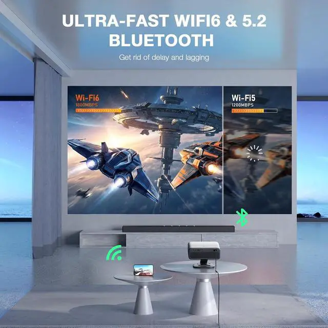 Alt view image 5 of 7 - Now with Netflix & 4500 ANSISmart 4K Projector with WiFi and Bluetooth, Auto Focus & Keystone Portable Outdoor Projector, AuKing Home Theater Proyector with Adjustable Stand(Grey)