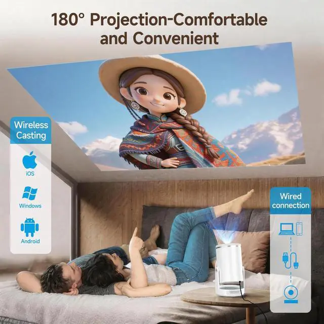 Alt view image 4 of 7 - Mini Projector with Wifi 6 and Bluetooth 5.4, Smart Portable Projector 4K Support, Android 14 & 400 ANSI, Auto Focus & Keystone, 1080P Small Proyector Magcubic HY320Pro for Bedroom, Movie, Outdoor
