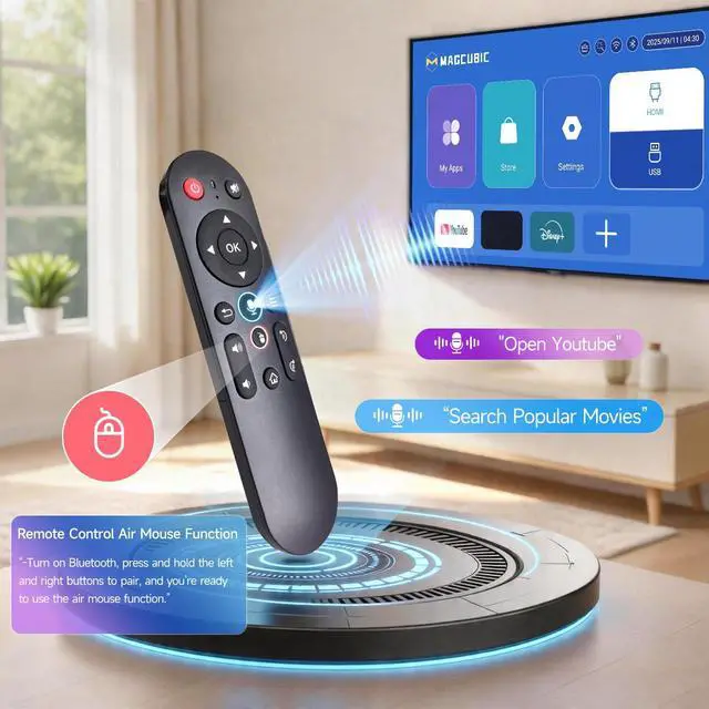 Alt view image 5 of 7 - Mini Projector with Wifi 6 and Bluetooth 5.4, Smart Portable Projector 4K Support, Android 14 & 400 ANSI, Auto Focus & Keystone, 1080P Small Proyector Magcubic HY320Pro for Bedroom, Movie, Outdoor