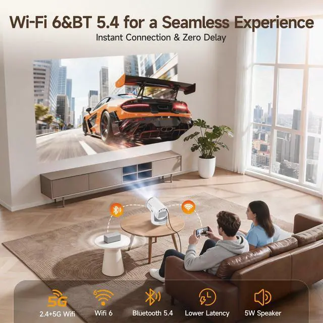 Alt view image 6 of 7 - Mini Projector with Wifi 6 and Bluetooth 5.4, Smart Portable Projector 4K Support, Android 14 & 400 ANSI, Auto Focus & Keystone, 1080P Small Proyector Magcubic HY320Pro for Bedroom, Movie, Outdoor