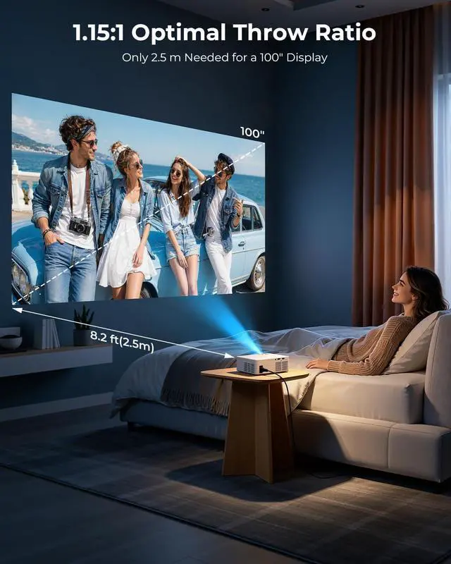 Alt view image 4 of 7 - Mini Projector for iPhone, ELEPHAS Portable Projector for Bedroom