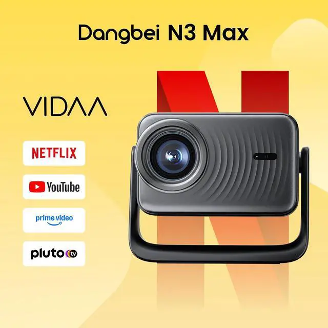 Alt view image 3 of 7 - Dangbei N3 Max Smart Projector 12W Dolby Audio,1000 ISO Lumens 4K Support, Portable Projector with Native Netflix & VIDAA OS, Auto Focus & Keystone, Home Theater Projector for Ceiling/Outdoor