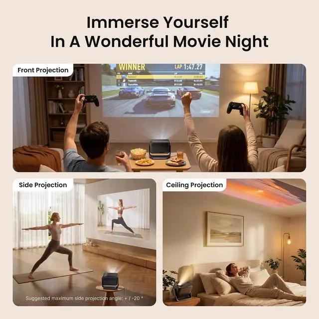 Alt view image 4 of 7 - Dangbei N3 Max Smart Projector 12W Dolby Audio,1000 ISO Lumens 4K Support, Portable Projector with Native Netflix & VIDAA OS, Auto Focus & Keystone, Home Theater Projector for Ceiling/Outdoor