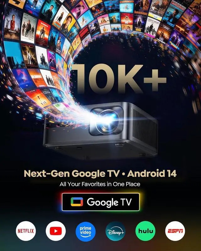 Alt view image 2 of 7 - WiMiUS G2 Official Google TV 14.0 Projector, 4K Supported, Real 1100 ANSI, MEMC, HDR10, 30W Dolby Audio, Smart Auto Focus, WiFi 6 & Bluetooth Home Theater Projector for Outdoor Movies & Sports