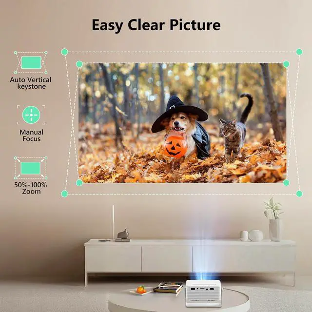 Alt view image 6 of 7 - 360° Rotating & Auto KeystoneYoton Y3 Mini Projector, 2026 Upgraded Portable Projector for Bedroom, 50% Zoom Small Movie Projector for phone, Compatible with iPhone/Android/TV Stick/HDMI/USB/TF Card
