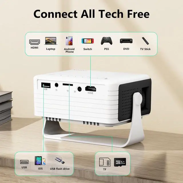 Alt view image 7 of 7 - 360° Rotating & Auto KeystoneYoton Y3 Mini Projector, 2026 Upgraded Portable Projector for Bedroom, 50% Zoom Small Movie Projector for phone, Compatible with iPhone/Android/TV Stick/HDMI/USB/TF Card