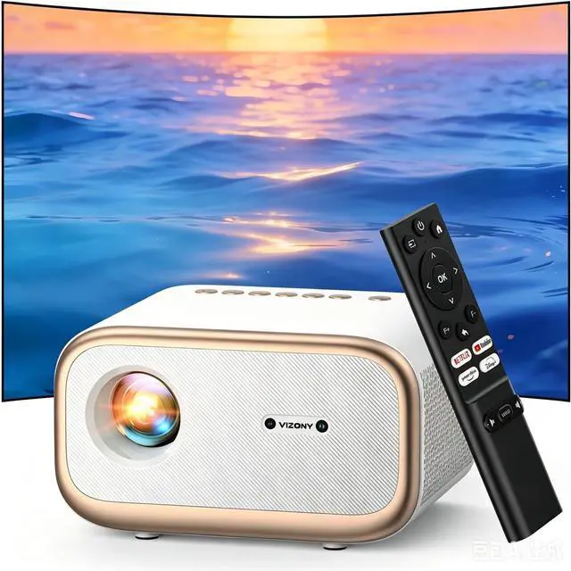 Main image of VIZONY 1080P Smart Projector with WiFi Bluetooth, Built-in 300+ Apps with Netflix/YouTube/ Prime Video Apps, Auto Focus+Keystone, Full-Sealed Optical Engine, Portable Mini Indoor Outdoor