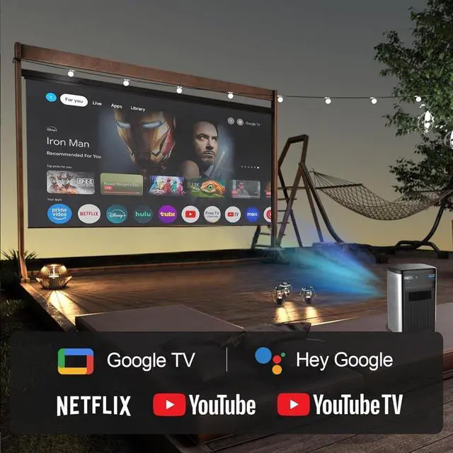 Alt view image 5 of 7 - TV Smart DLP Projector with Wifi and Bluetooth, 1080P FHD Android 9.0 3D Mini Projector with Tripod Home Theater, 2g+32g, Auto 4P Keystone, 1000+ Real Apps, Portable Projectors for Home/Outdoor Movies