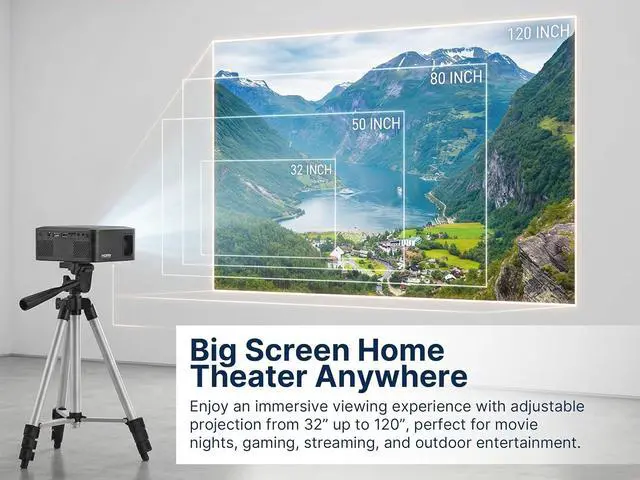 Alt view image 4 of 7 - Emerson EVP-2005C Portable 120" Home Theater Projector, 720P HD Bluetooth Projector with Soundbar Kit, Bluetooth 5.3, HDMI/USB/AV Inputs, Travel Bag & Tripod, Complete Entertainment Kit