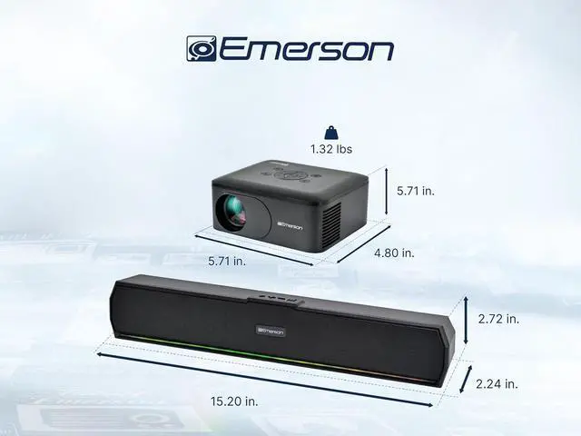 Alt view image 7 of 7 - Emerson EVP-2005C Portable 120" Home Theater Projector, 720P HD Bluetooth Projector with Soundbar Kit, Bluetooth 5.3, HDMI/USB/AV Inputs, Travel Bag & Tripod, Complete Entertainment Kit