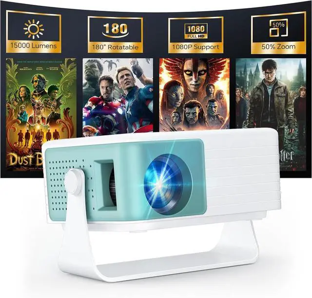 Main image of WOLFANG Mini Projector, Portable Projector with 1080P Input Support, Native 720P Resolution, Automatic Keystone Correction, 50% Zoom & 180° Rotation, Compatible with iOS/Android/Laptop/TV Stick