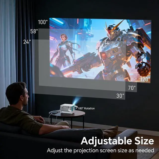 Alt view image 5 of 7 - WOLFANG Mini Projector, Portable Projector with 1080P Input Support, Native 720P Resolution, Automatic Keystone Correction, 50% Zoom & 180° Rotation, Compatible with iOS/Android/Laptop/TV Stick