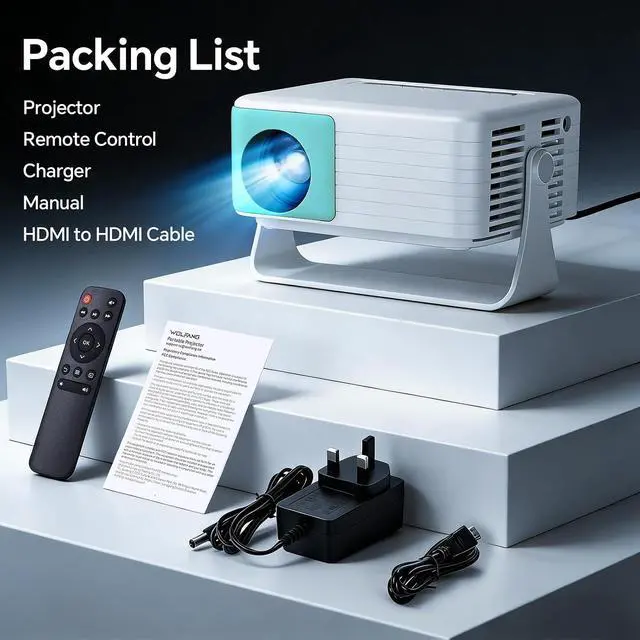 Alt view image 6 of 7 - WOLFANG Mini Projector, Portable Projector with 1080P Input Support, Native 720P Resolution, Automatic Keystone Correction, 50% Zoom & 180° Rotation, Compatible with iOS/Android/Laptop/TV Stick