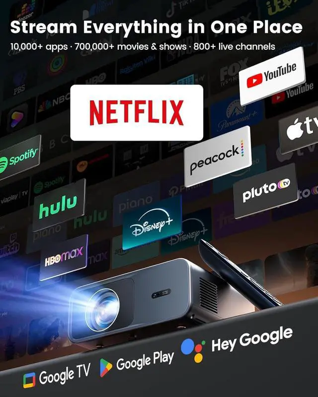 Alt view image 2 of 6 - WiMiUS Smart Projector 4K Supported with WiFi & Bluetooth, Built-in Official Apps, Outdoor Movie Projector with DoIby Audio, Auto Focus & Keystone, Home Theater Proyector