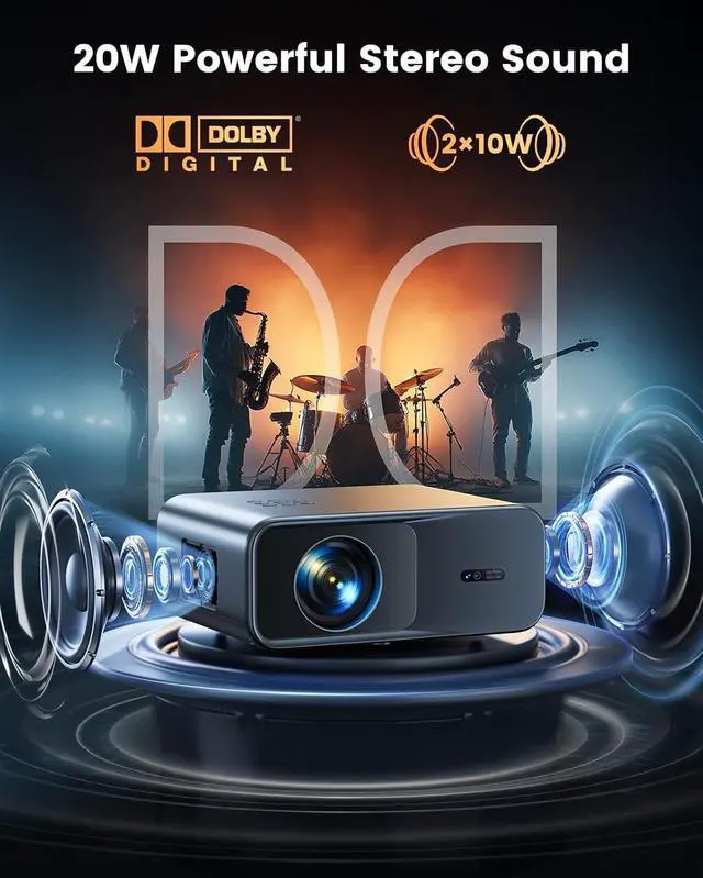 Alt view image 3 of 6 - WiMiUS Smart Projector 4K Supported with WiFi & Bluetooth, Built-in Official Apps, Outdoor Movie Projector with DoIby Audio, Auto Focus & Keystone, Home Theater Proyector