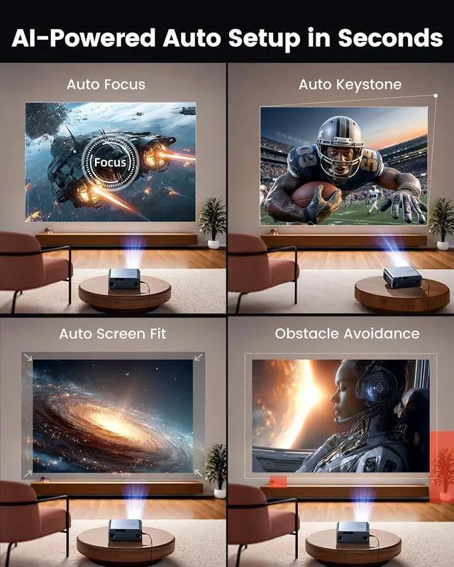 Alt view image 5 of 6 - WiMiUS Smart Projector 4K Supported with WiFi & Bluetooth, Built-in Official Apps, Outdoor Movie Projector with DoIby Audio, Auto Focus & Keystone, Home Theater Proyector