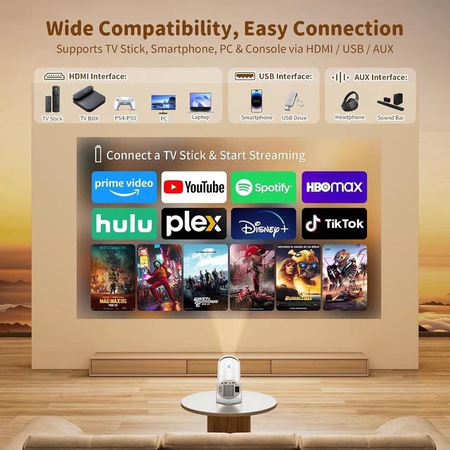 Alt view image 7 of 7 - Mini Projector, Native 1080P Portable Projector with Carrying Case