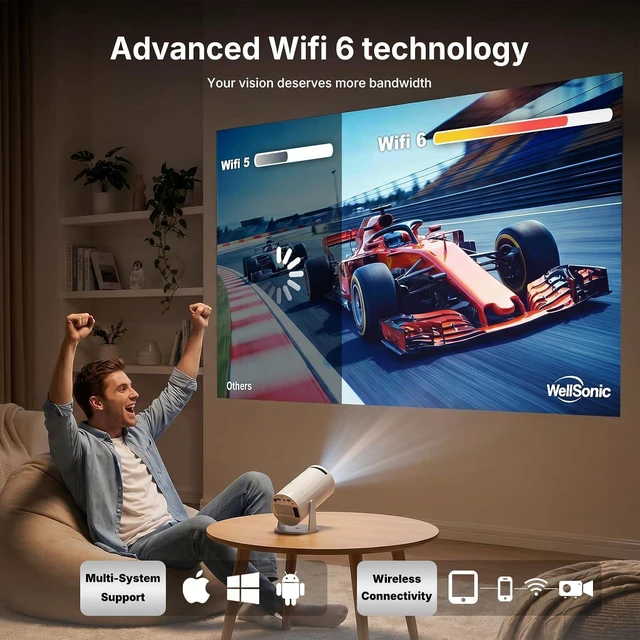 Alt view image 5 of 7 - Mini Projector with WiFi and Bluetooth, Portable Movie Projector Support 1080P, Auto Keystone,210° Rotation, Smart Projector Compatible with HDMI Phone for Bedroom