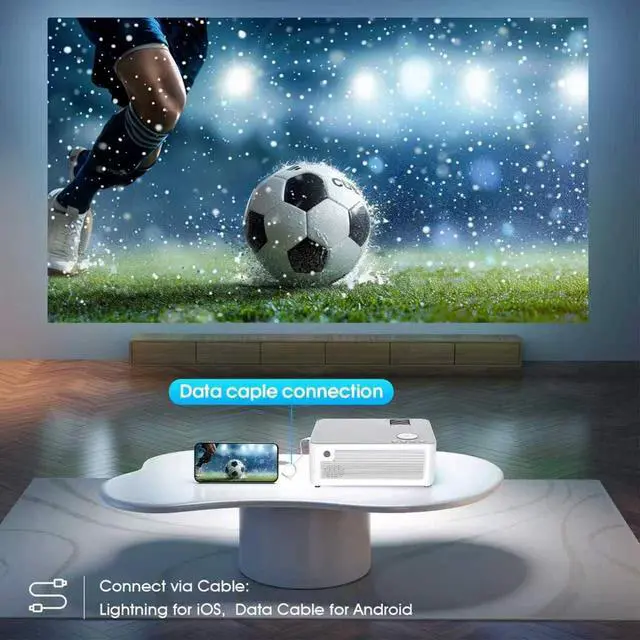 Alt view image 7 of 7 - 2026 Projector with WiFi and Bluetooth, Wireless Portable Movie Projector, 1080P 150" Display Home Theater, HDMI/AV & Carrying Bag Included, Compatible with Phone/Laptop White (Q9)