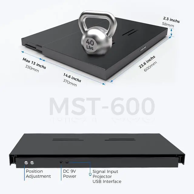 Alt view image 7 of 7 - MST-600-W Motorized Slider Tray for Ultra Short Throw & Laser Projector TV. Projector Shelf Extend to 150" Picture. Auto Telescopic Retractable Tray, Three Types Installation, Max Load 40lbs - White