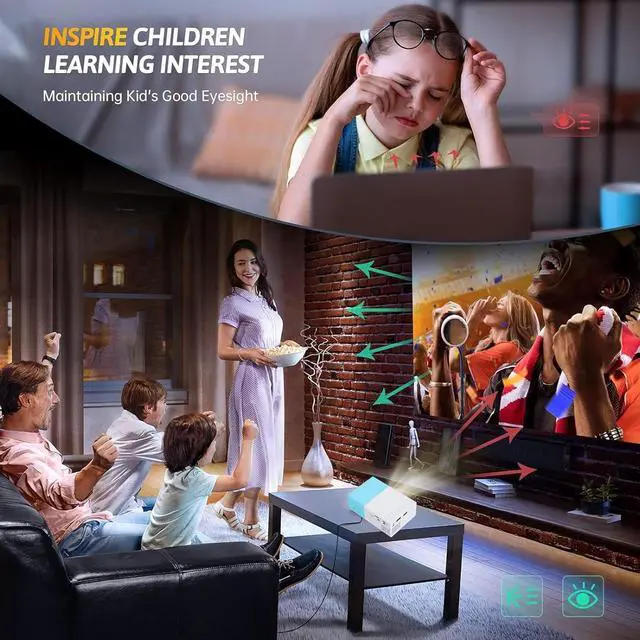 Alt view image 6 of 7 - Mini Projector 1080P FHD for Home, Portable Projector LED Video Projector Outdoor Projector Compatible with Android iOS TV Stick HDMI USB (US Plug)