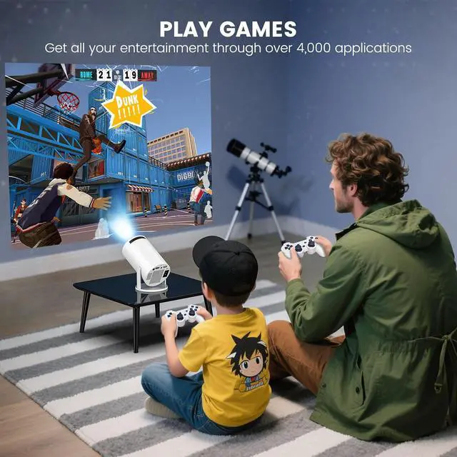 Alt view image 2 of 6 - HY300PRO-Game Console MINI Portable ProjectorSupport 4K 1080P with Dual-Band WIFI6 5G Wireless 5.2 Bluetooth Android 13,270° Rotatable, Auto Keystone Correction,35"-130" Screen Video Projector