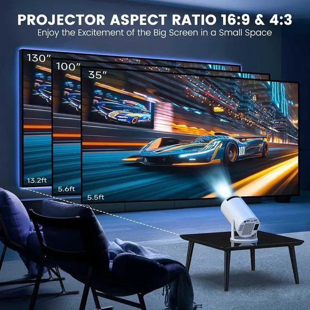Alt view image 3 of 6 - HY300PRO-Game Console MINI Portable ProjectorSupport 4K 1080P with Dual-Band WIFI6 5G Wireless 5.2 Bluetooth Android 13,270° Rotatable, Auto Keystone Correction,35"-130" Screen Video Projector