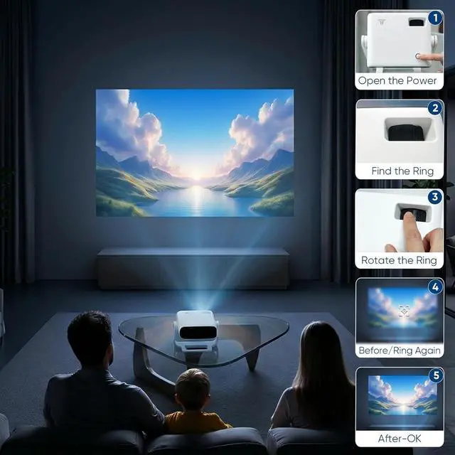 Alt view image 2 of 7 - Wielio 2026 Smart Projector Android TV with WiFi 6 and Bluetooth 5.0 Built in 1000+ Apps 240 ANSI Portable Bedroom Mini Movie Projector Support 4K/1080P Auto Keystone & Zoom