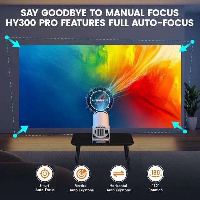 Alt view image 6 of 6 - HY300PRO-Game Console MINI Portable ProjectorSupport 4K 1080P with Dual-Band WIFI6 5G Wireless 5.2 Bluetooth Android 13,270° Rotatable, Auto Keystone Correction,35"-130" Screen Video Projector