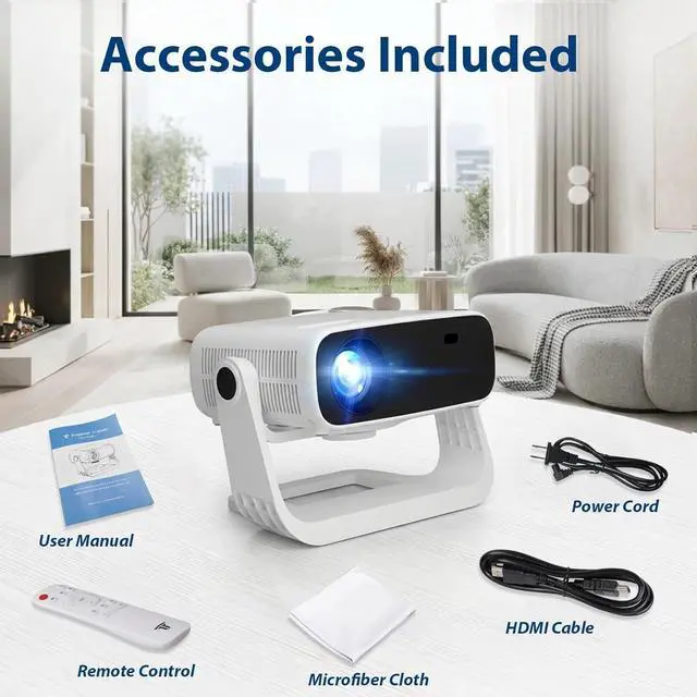 Alt view image 6 of 7 - Wielio 2026 Smart Projector Android TV with WiFi 6 and Bluetooth 5.0 Built in 1000+ Apps 240 ANSI Portable Bedroom Mini Movie Projector Support 4K/1080P Auto Keystone & Zoom